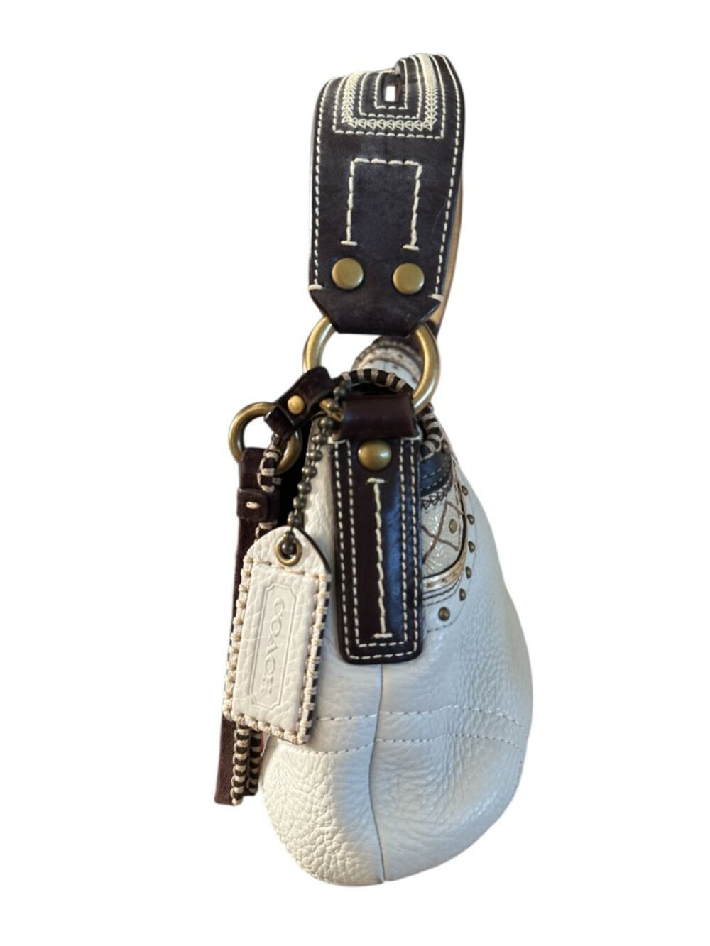 VTG Coach Soho Leather Y2K Studded Stitched Shoulder Flap Bag Chalk 10479 - Picture 7 of 16